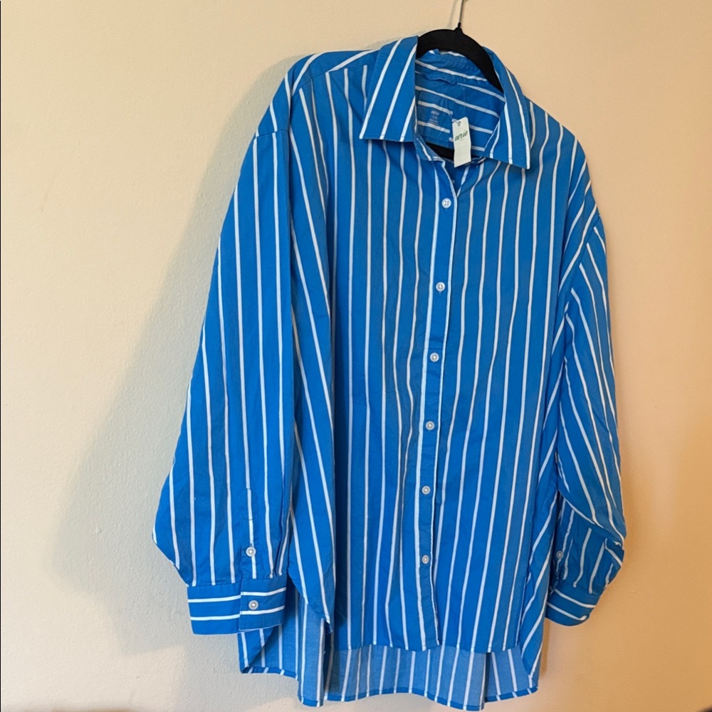 Aerie Men's Casual Blue and White Striped Shirt